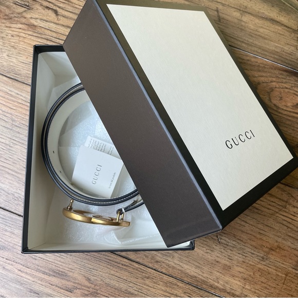 Gucci Calfskin Double G Belt 85 34 Mystic White Antiqued Brass Hardware - Picture 8 of 9